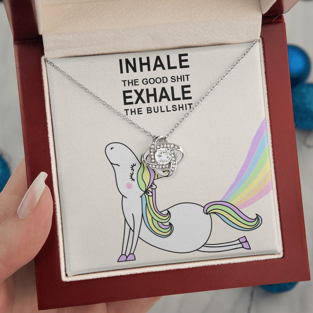 INHALE THE GOOD SHIT EXHALE THE BULLSHIT, LOVE KNOT NECKLACE FOR FRIENDS AND FAMILY, SELF MOTIVATING NECKLACE, BIRTHDAY GIFT FOR HER
