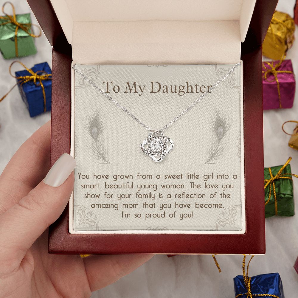 TO MY DAUGHTER, LOVE KNOT NECKLACE WITH MESSAGE CARD, BIRTHDAY AND DAUGHTERS DAY GIFT FOR HER