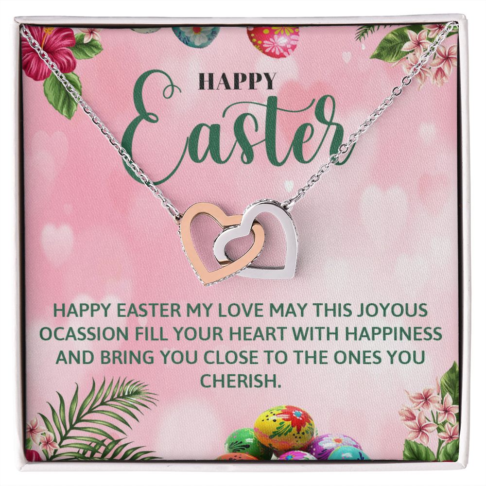 HAPPY EASTER, INTERLOCKING HEART NECKLACE WITH MESSAGE CARD, EASTER GIFT FOR FAMILY AND FRIENDS