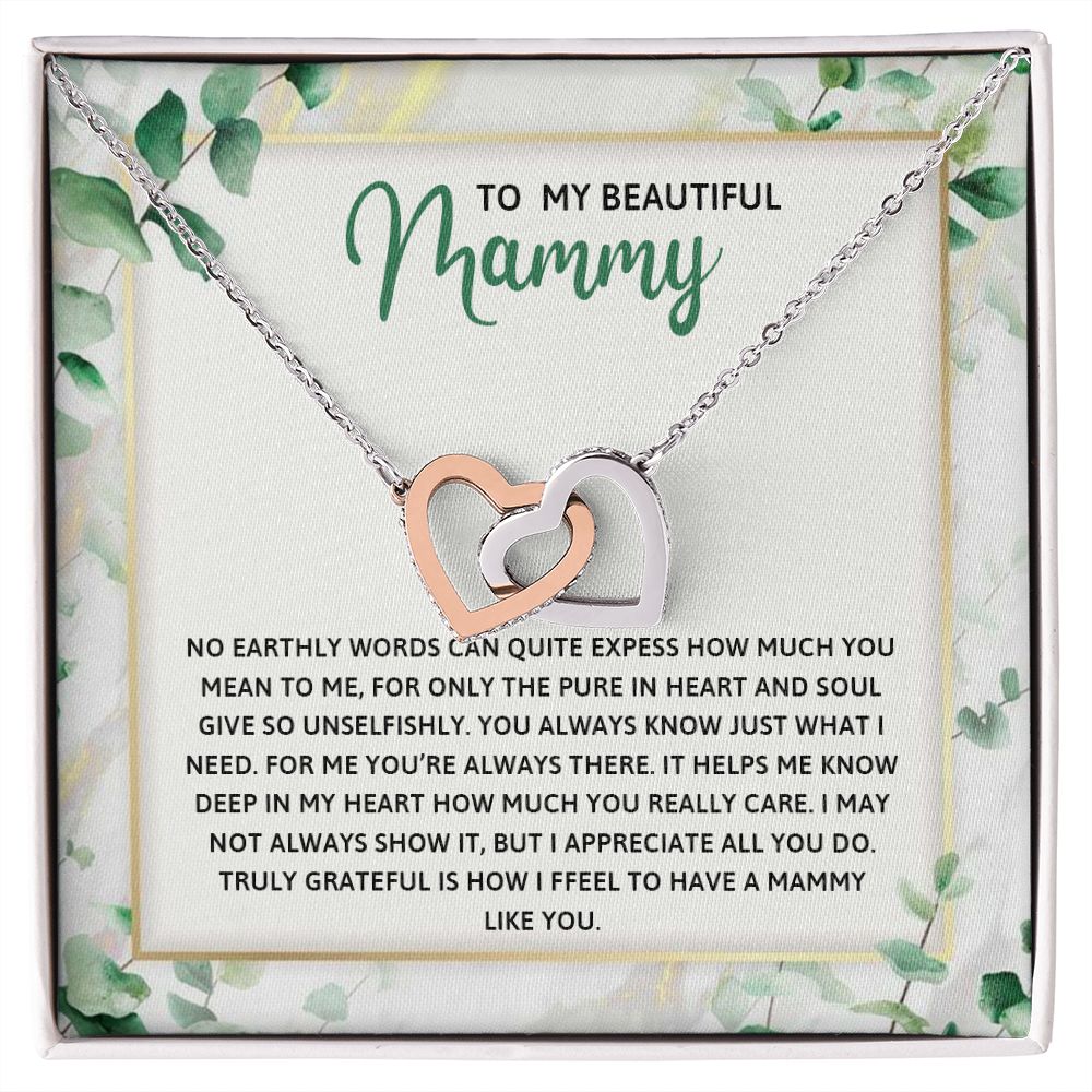 TO MY MAMMY, INTERLOCKING HEART NECKLACE FOR MOM, NECKLACE WITH MESSAGE CARD, BIRTHDAY, MOTHER'S DAY GIFT FOR HER