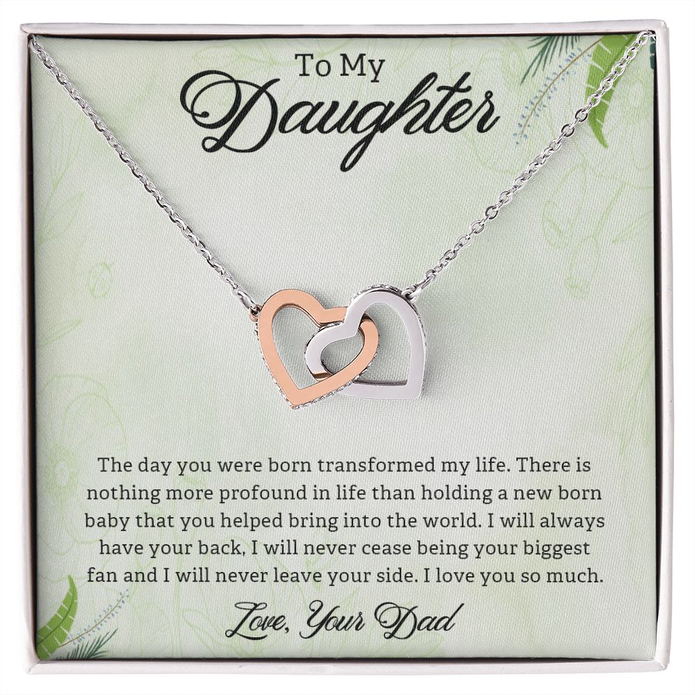 TO MY DAUGHTER, INTERLOCKING HEART NECKLACE, UNIQUE GIFT WITH MESSAGE CARD, BIRTHDAY AND DAUGHTER'S DAY GIFT FOR HER