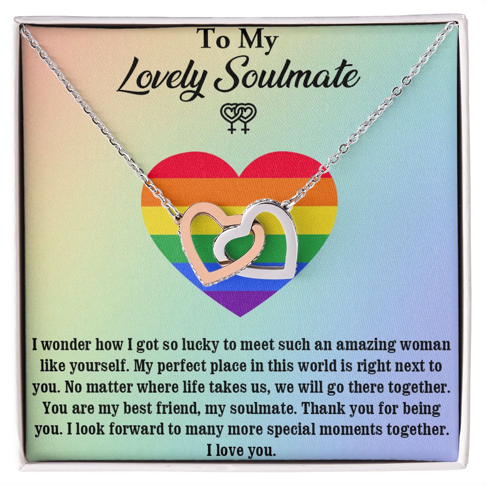 Interlocking Heart Necklace For Soulmate, For Your LGBTQ Partner, With Message Card, Pride Necklace,