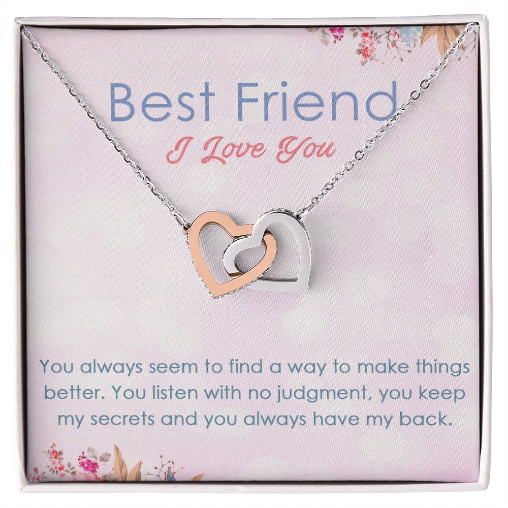 BEST FRIEND I LOVE YOU, INTERLOCKING HEART NECKLACE WITH MESSAGE CARD, FOR SISTERS, FRIENDS, BFF, BIRTHDAY, FRIENDSHIP DAY GIFT FOR HER