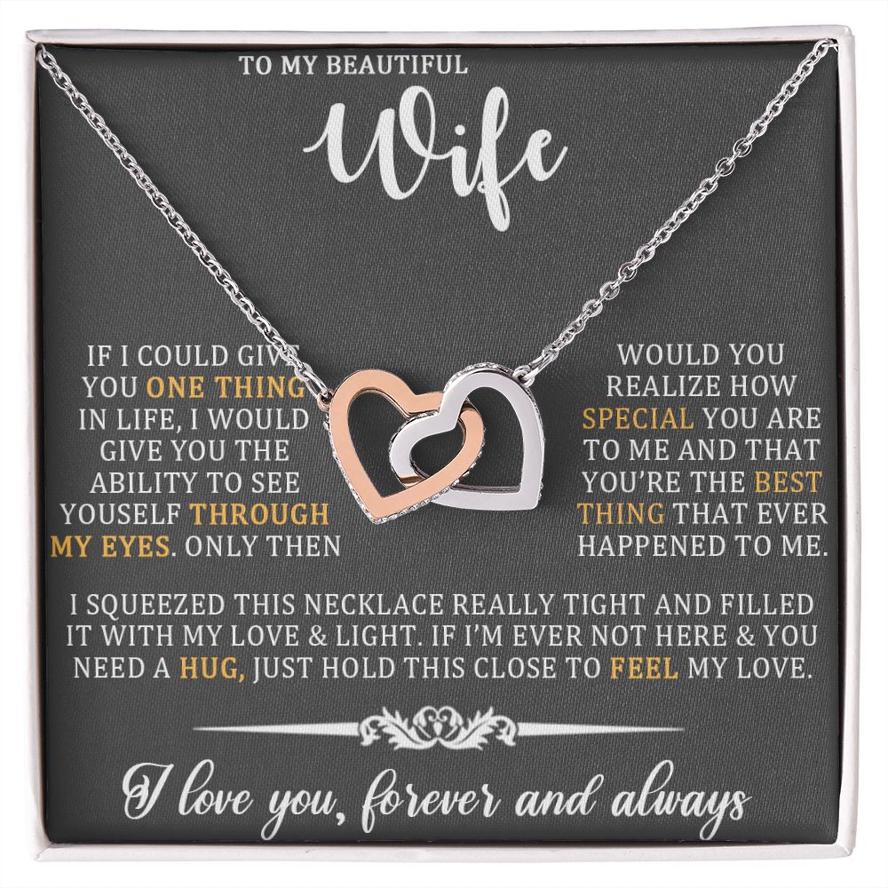 To My Beautiful Wife, Forever And Always, Interlocking Hearts Necklace, For Wife With Message Card, Birthday, Valentine's Day Gift For Her