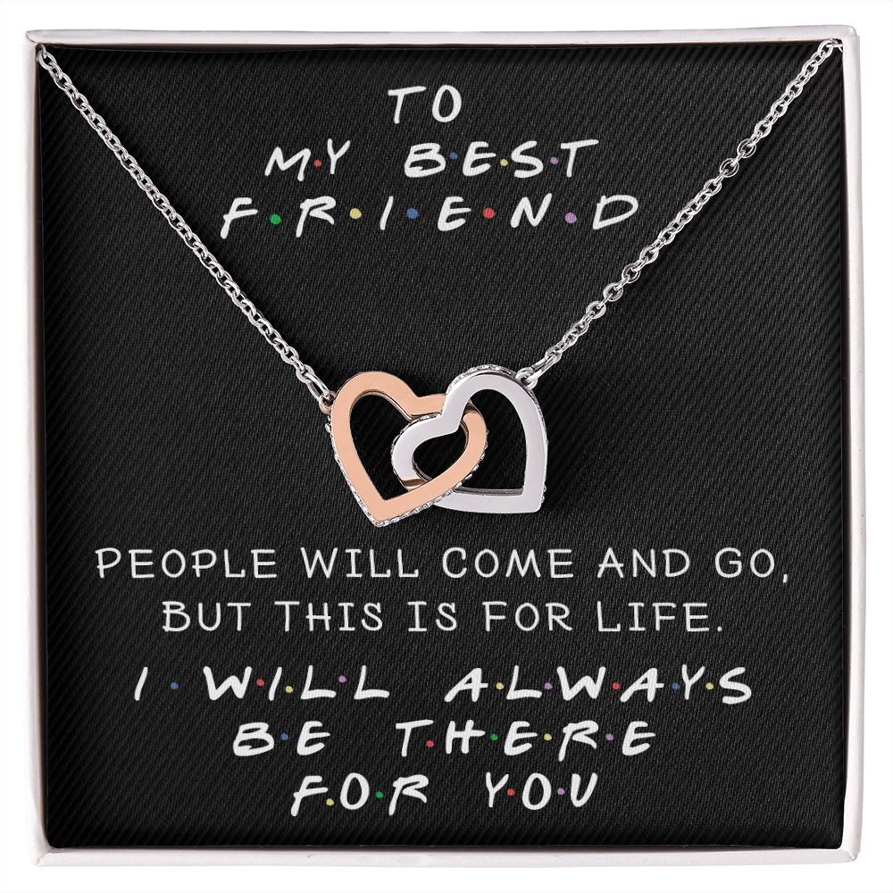I WILL ALWAYS BE THERE FOR YOU, INTERLOCKING HEART NECKLACE WITH MESSAGE CARD, FOR SISTERS, FRIENDS, BFF, BIRTHDAY, FRIENDSHIP DAY GIFT FOR HER