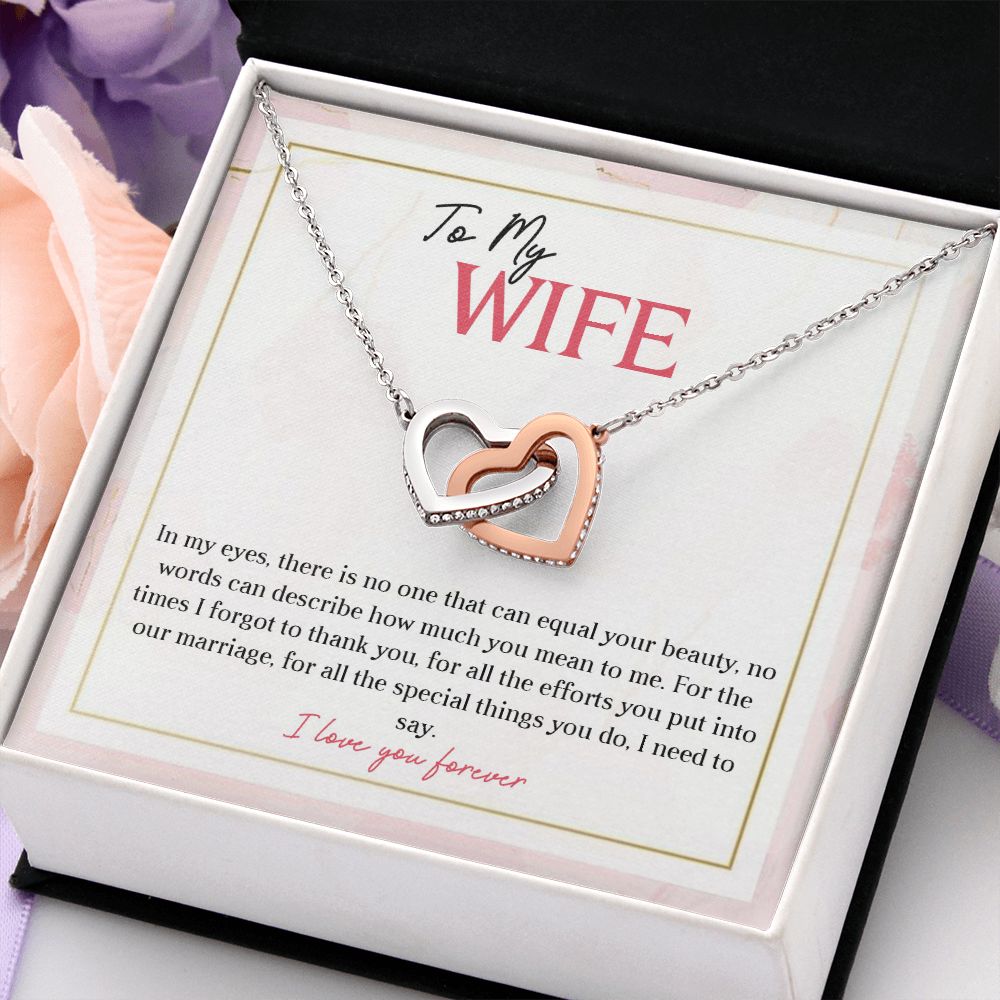 To My Wife I Love You Forever, Interlocking Hearts Necklace, For Wife With Message Card, Birthday, Valentine's Day Gift For Her