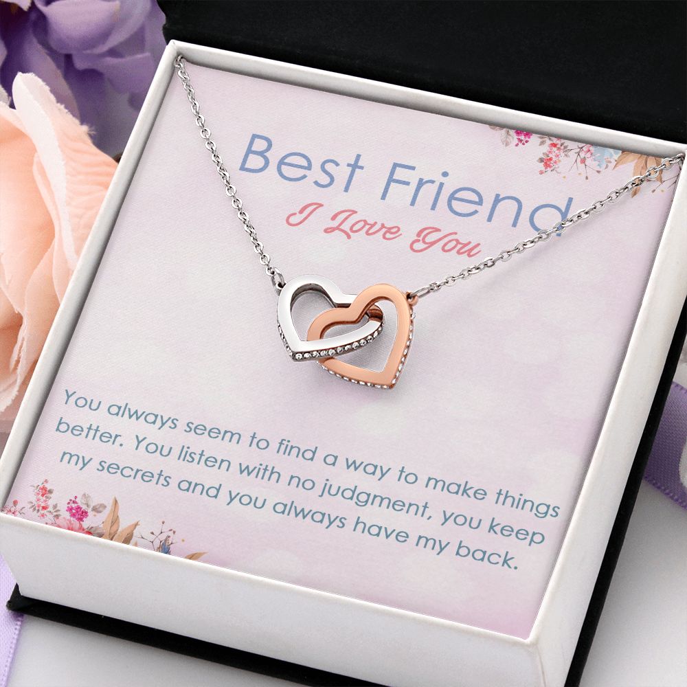 BEST FRIEND I LOVE YOU, INTERLOCKING HEART NECKLACE WITH MESSAGE CARD, FOR SISTERS, FRIENDS, BFF, BIRTHDAY, FRIENDSHIP DAY GIFT FOR HER