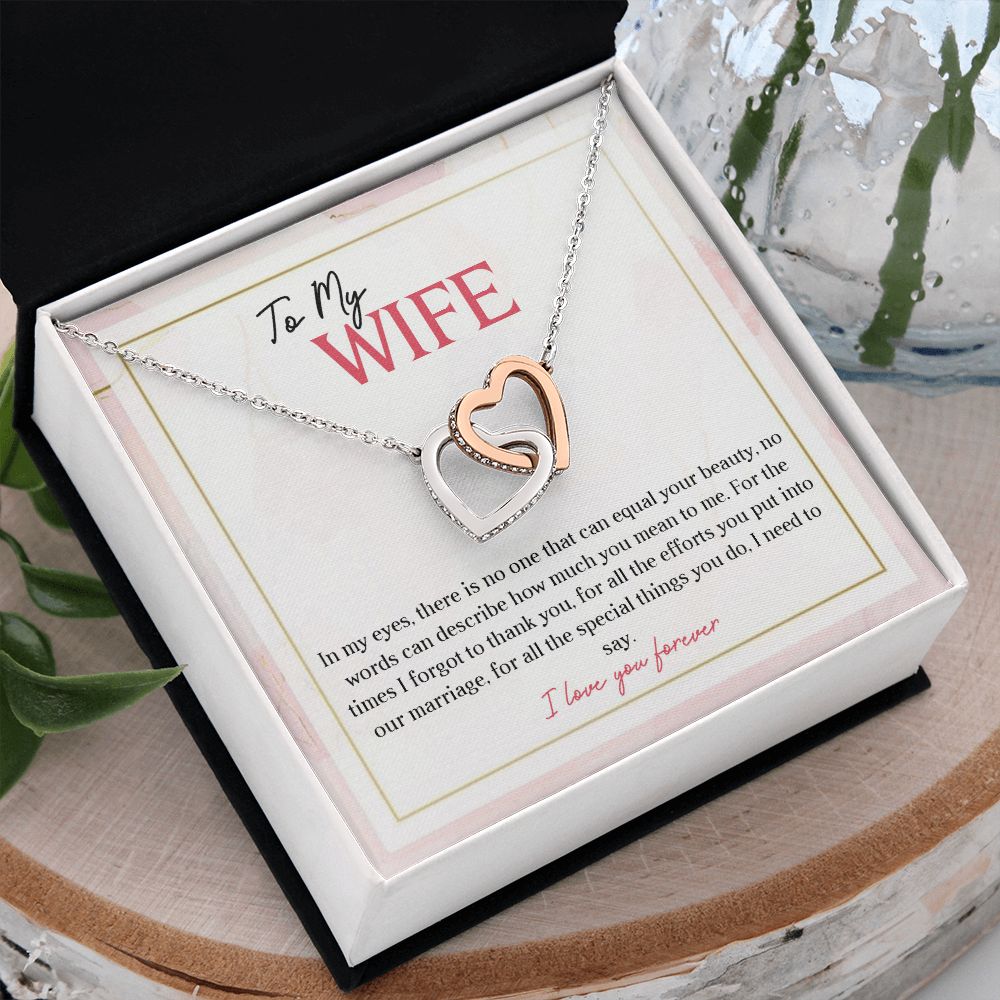 To My Wife I Love You Forever, Interlocking Hearts Necklace, For Wife With Message Card, Birthday, Valentine's Day Gift For Her