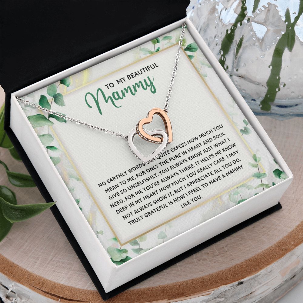 TO MY MAMMY, INTERLOCKING HEART NECKLACE FOR MOM, NECKLACE WITH MESSAGE CARD, BIRTHDAY, MOTHER'S DAY GIFT FOR HER