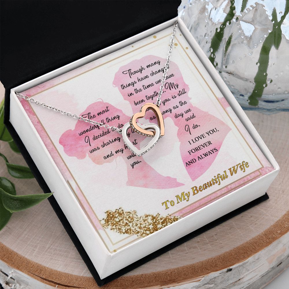 To My Wife, I Love you, Interlocking Hearts Necklace, For Wife With Message Card, Birthday, Valentine's Day Gift For Her