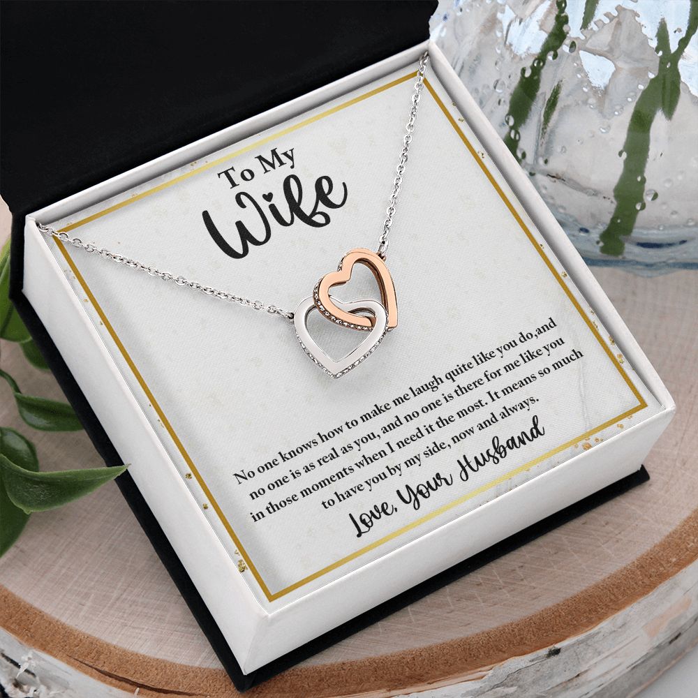 To My Wife, Interlocking Hearts Necklace, For Wife With Message Card, Birthday, Valentine's Day Gift For Her