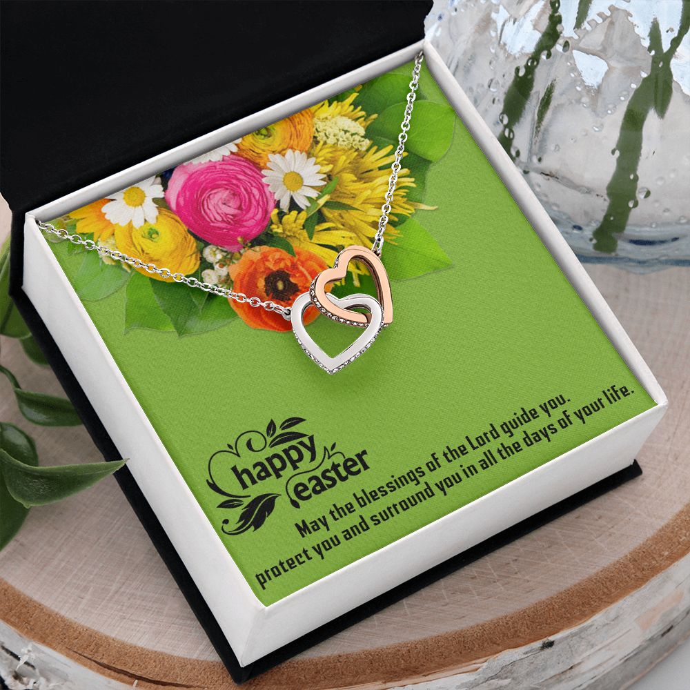 HAPPY EASTER, INTERLOCKING HEART NECKLACE WITH MESSAGE CARD, EASTER DAY GIFT FOR FAMILY AND FRIENDS