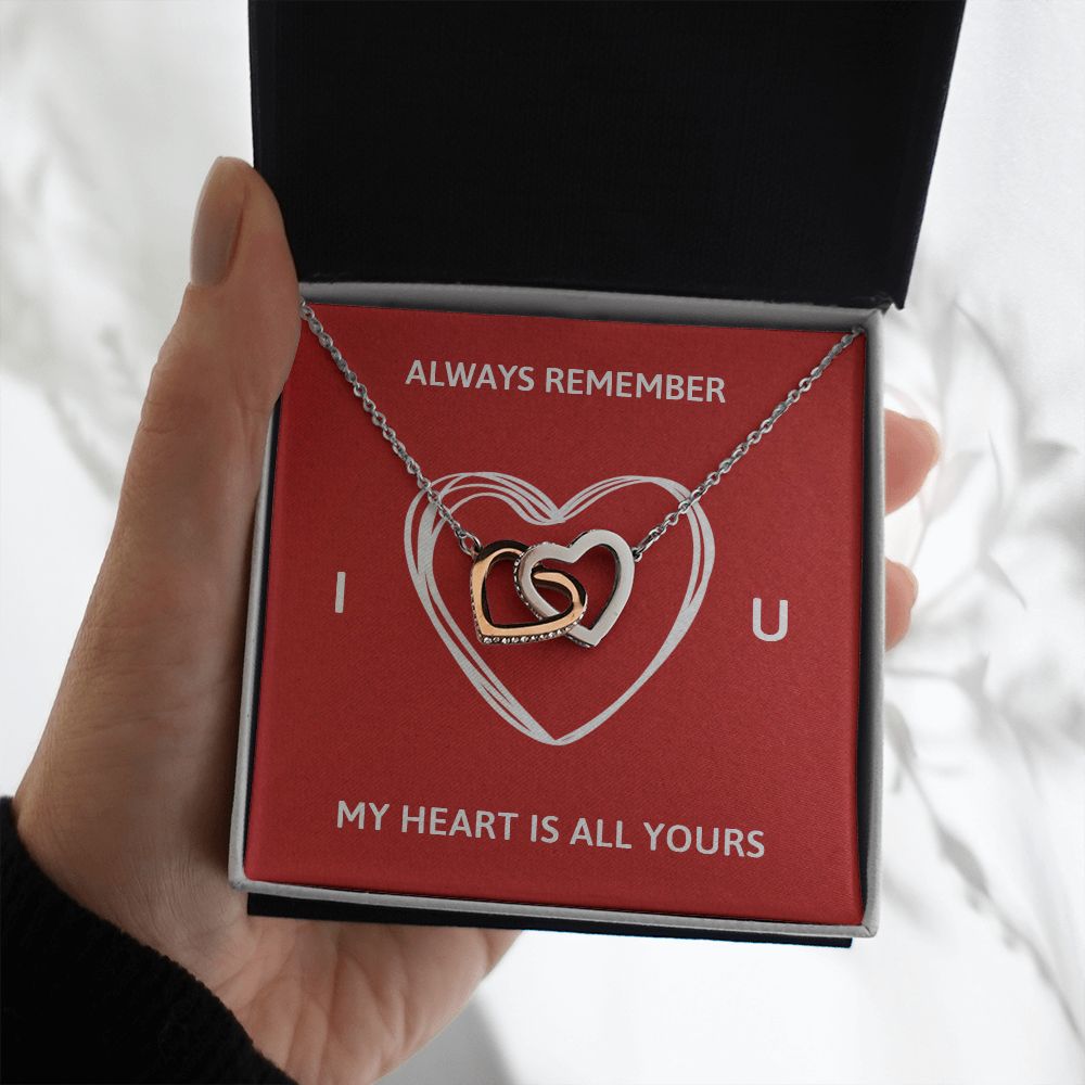 ALWAYS REMEMBER I LOVE YOU, INTERLOCKING HEART NECKLACE, FOR COUPLES, BIRTHDAY GIFT FOR HER, NECKLACE WITH MESSAGE CARD