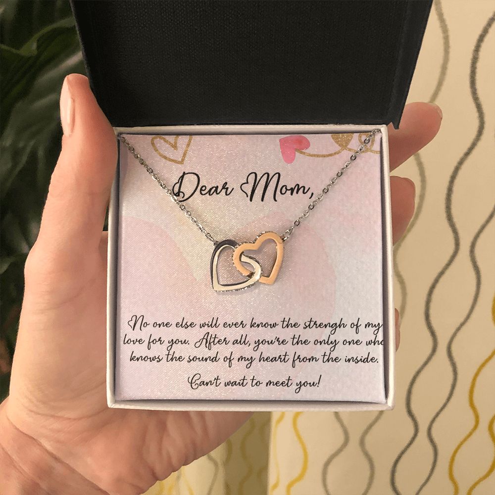 DEAR MOM, INTERLOCKING HEART NECKLACE FOR MOM TO BE, NECKLACE WITH MESSAGE CARD, BIRTHDAY, MOTHER'S DAY GIFT FOR HER