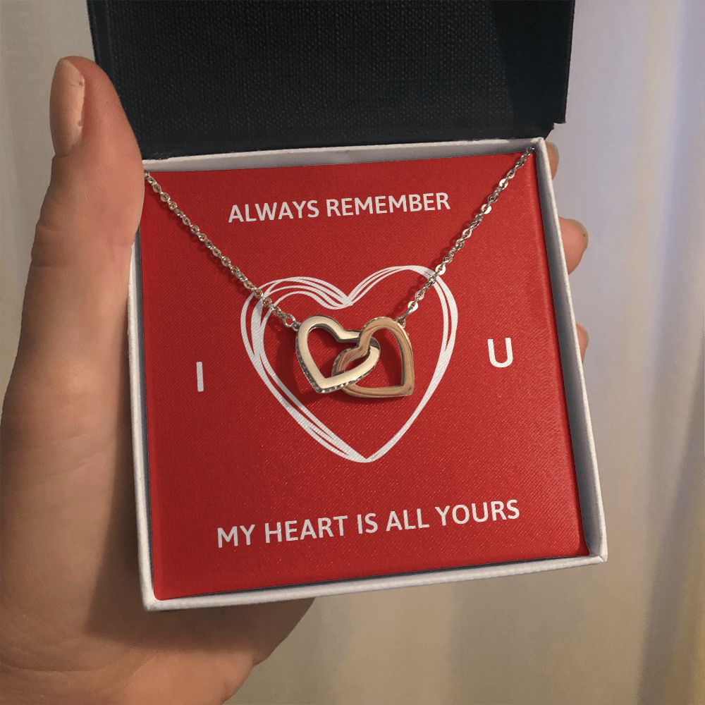 ALWAYS REMEMBER I LOVE YOU, INTERLOCKING HEART NECKLACE, FOR COUPLES, BIRTHDAY GIFT FOR HER, NECKLACE WITH MESSAGE CARD