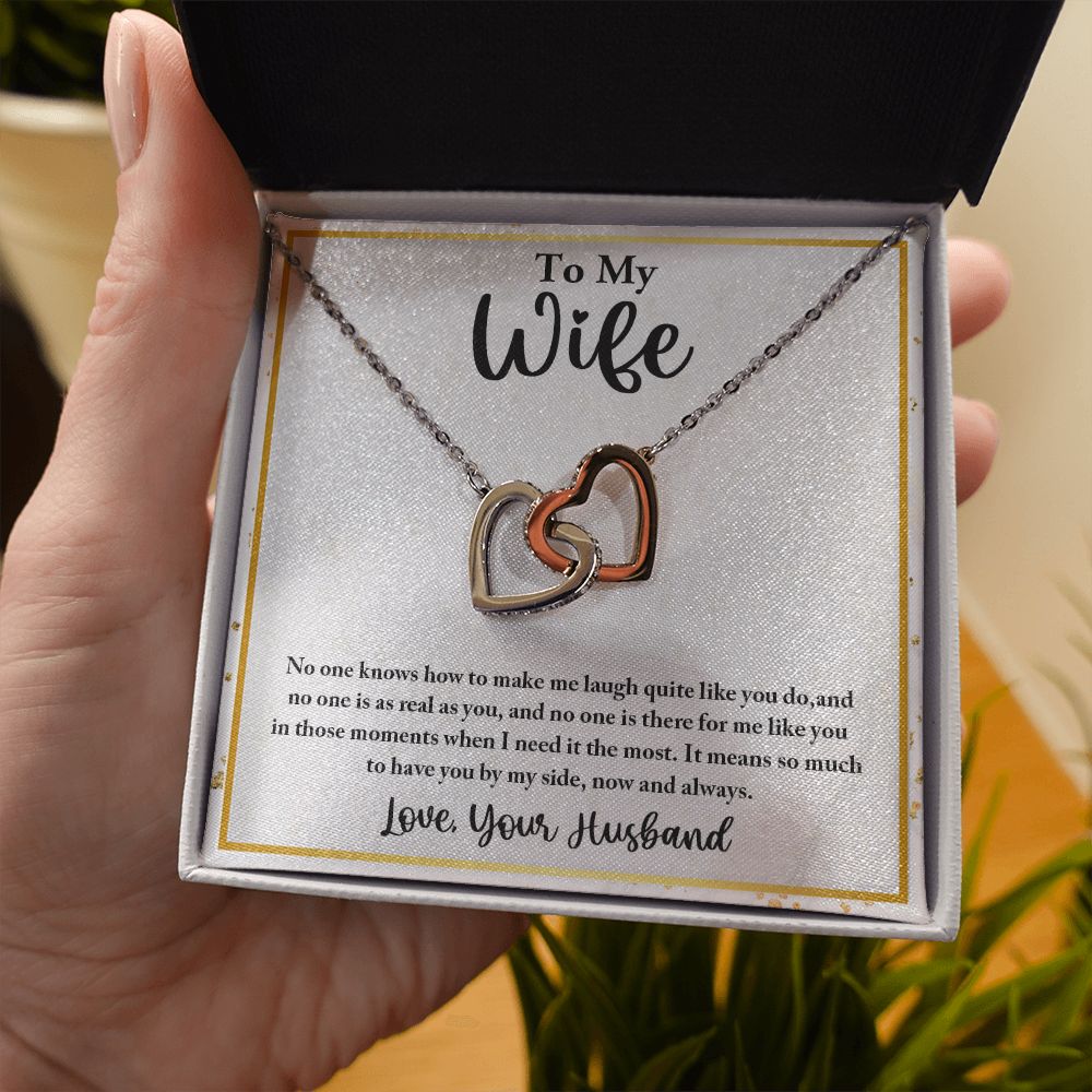 To My Wife, Interlocking Hearts Necklace, For Wife With Message Card, Birthday, Valentine's Day Gift For Her