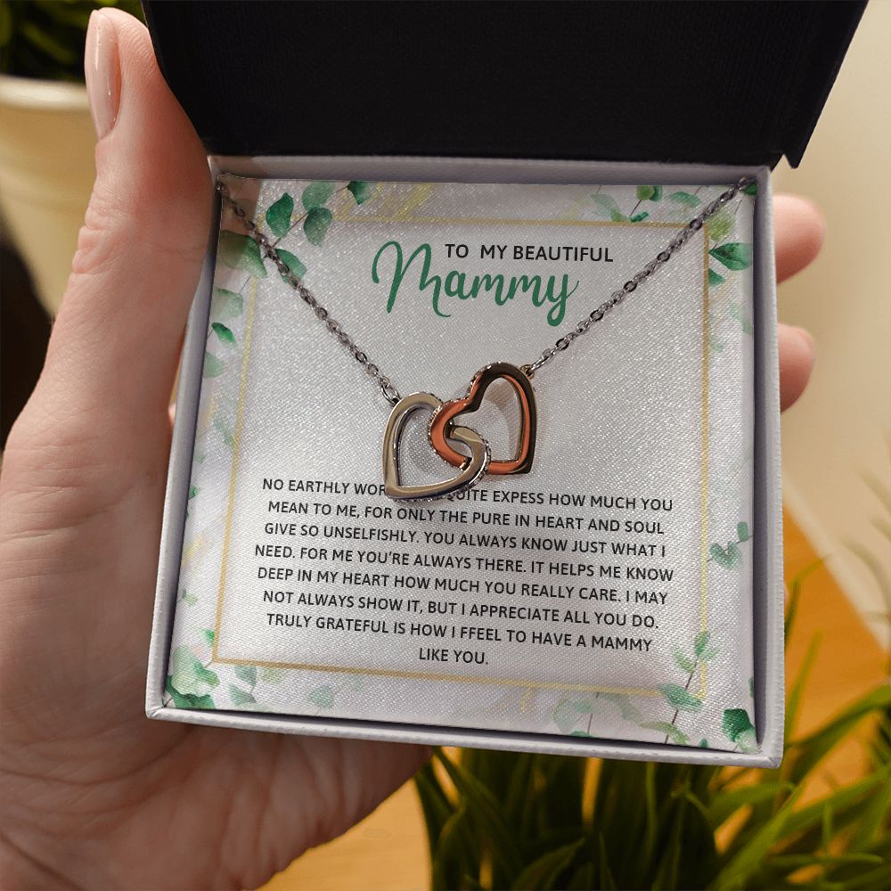 TO MY MAMMY, INTERLOCKING HEART NECKLACE FOR MOM, NECKLACE WITH MESSAGE CARD, BIRTHDAY, MOTHER'S DAY GIFT FOR HER