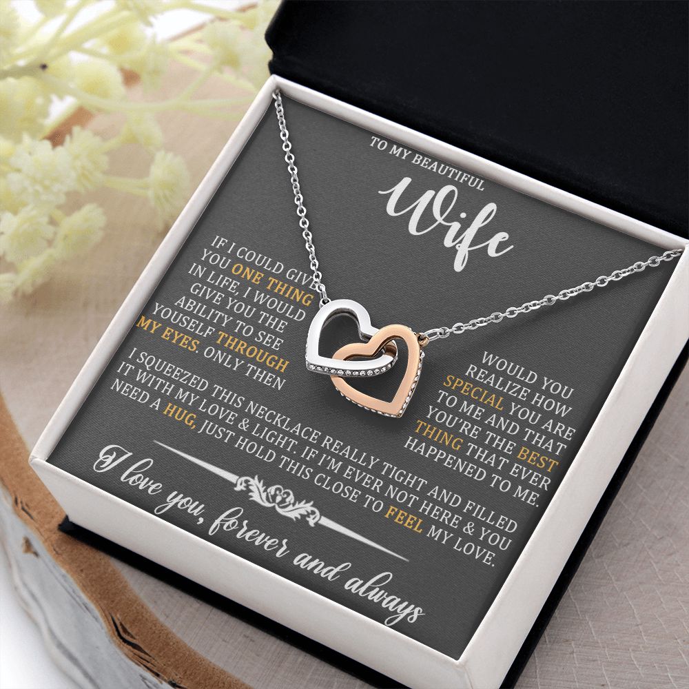 To My Beautiful Wife, Forever And Always, Interlocking Hearts Necklace, For Wife With Message Card, Birthday, Valentine's Day Gift For Her
