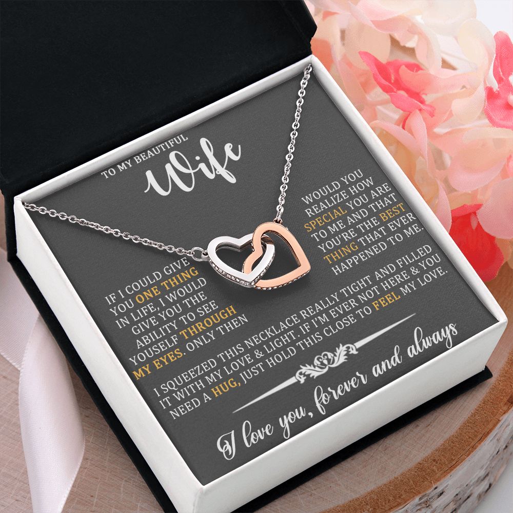 To My Beautiful Wife, Forever And Always, Interlocking Hearts Necklace, For Wife With Message Card, Birthday, Valentine's Day Gift For Her