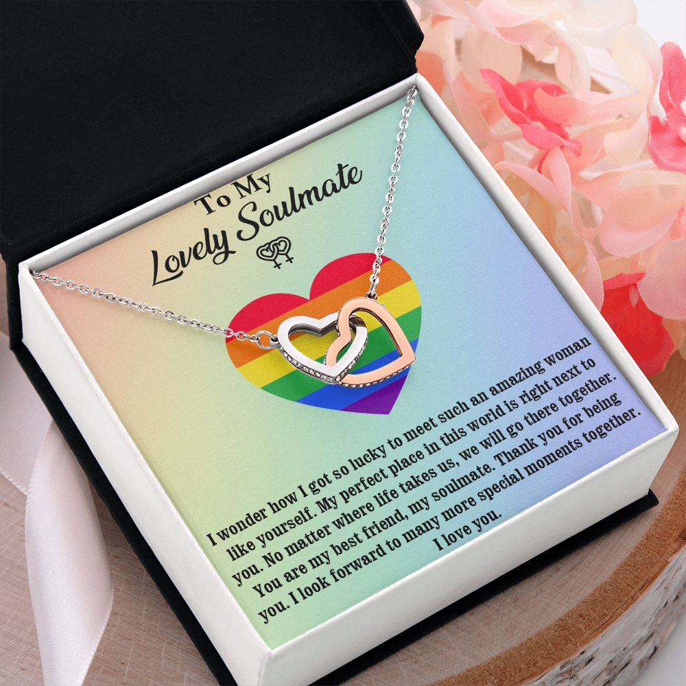 Interlocking Heart Necklace For Soulmate, For Your LGBTQ Partner, With Message Card, Pride Necklace,