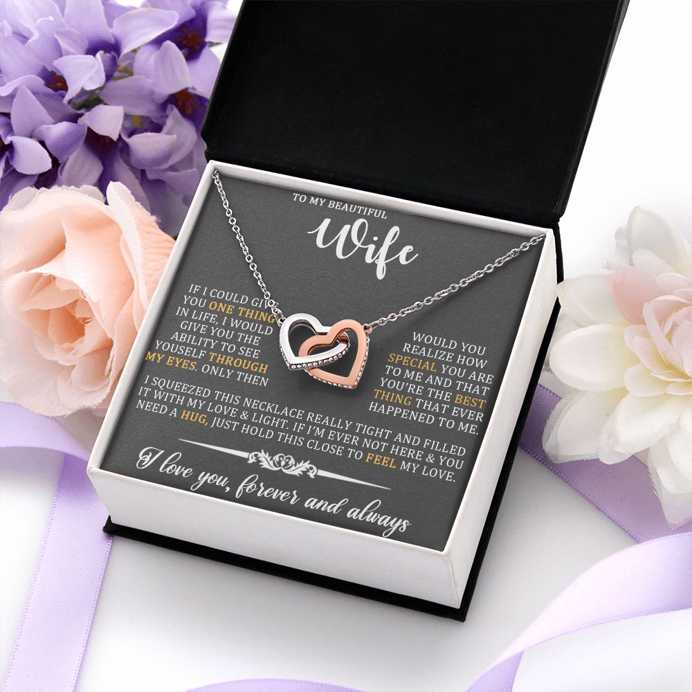 To My Beautiful Wife, Forever And Always, Interlocking Hearts Necklace, For Wife With Message Card, Birthday, Valentine's Day Gift For Her