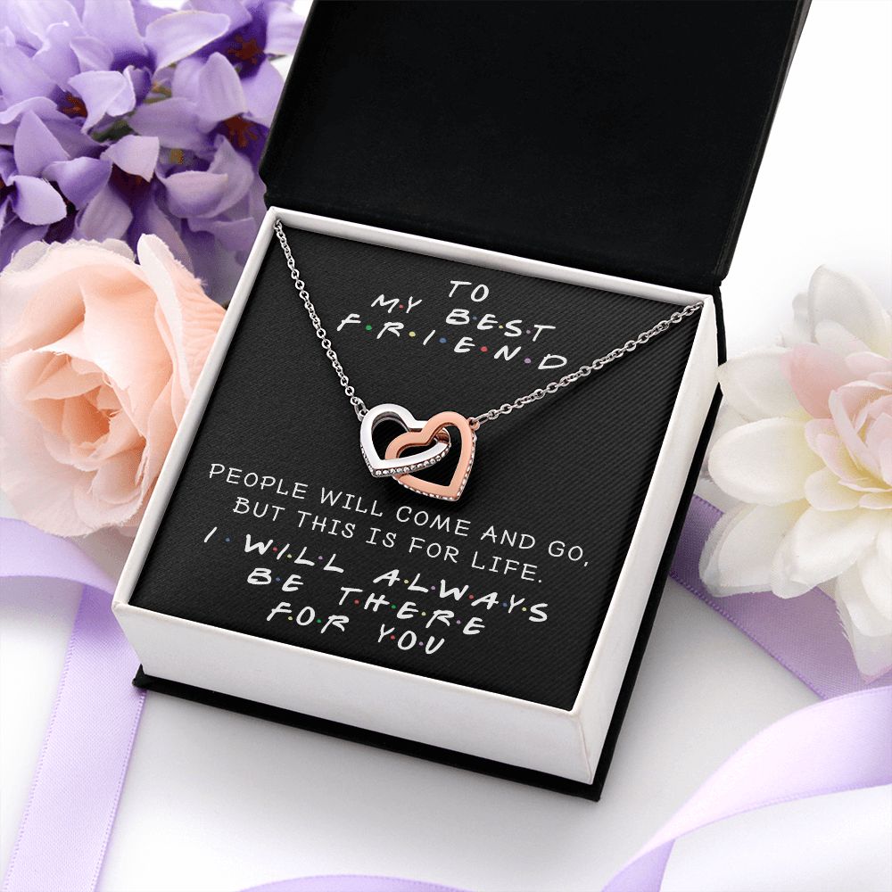 I WILL ALWAYS BE THERE FOR YOU, INTERLOCKING HEART NECKLACE WITH MESSAGE CARD, FOR SISTERS, FRIENDS, BFF, BIRTHDAY, FRIENDSHIP DAY GIFT FOR HER