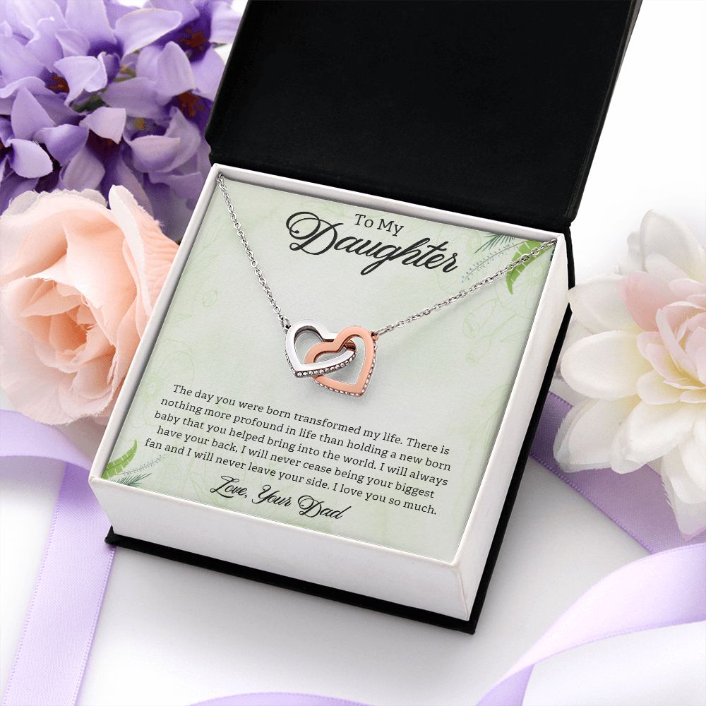 TO MY DAUGHTER, INTERLOCKING HEART NECKLACE, UNIQUE GIFT WITH MESSAGE CARD, BIRTHDAY AND DAUGHTER'S DAY GIFT FOR HER