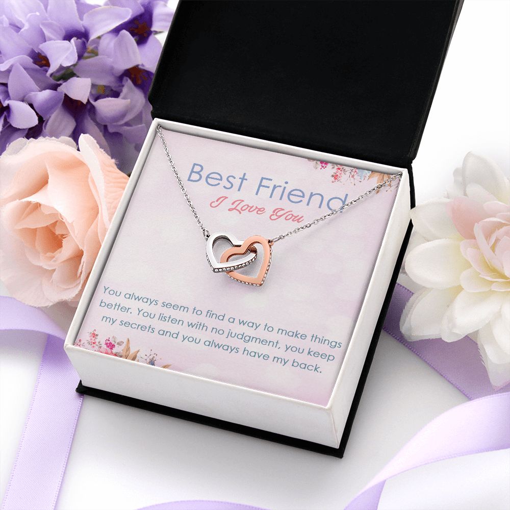 BEST FRIEND I LOVE YOU, INTERLOCKING HEART NECKLACE WITH MESSAGE CARD, FOR SISTERS, FRIENDS, BFF, BIRTHDAY, FRIENDSHIP DAY GIFT FOR HER