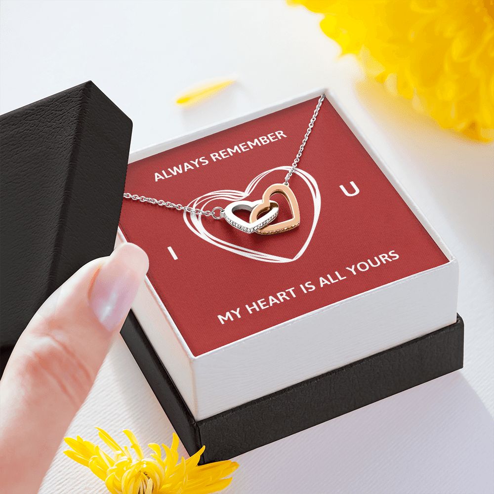 ALWAYS REMEMBER I LOVE YOU, INTERLOCKING HEART NECKLACE, FOR COUPLES, BIRTHDAY GIFT FOR HER, NECKLACE WITH MESSAGE CARD