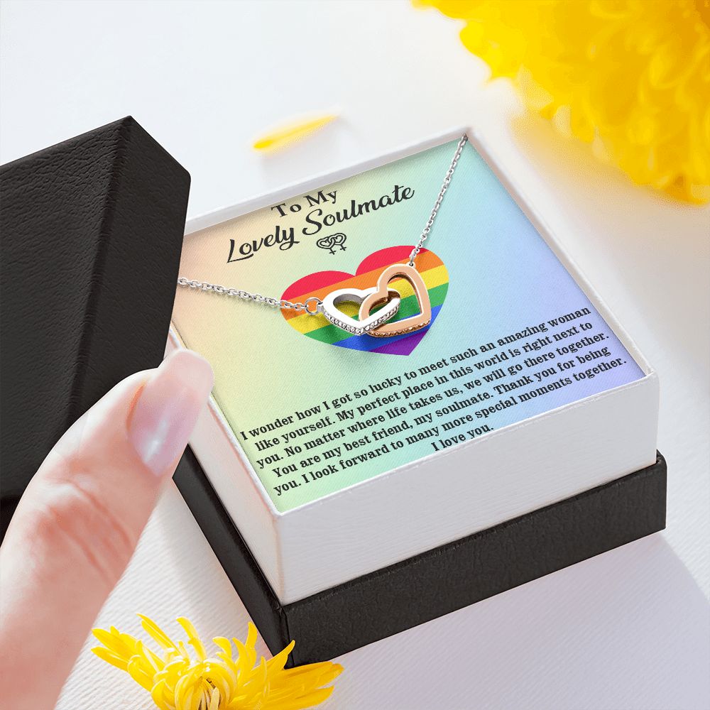 Interlocking Heart Necklace For Soulmate, For Your LGBTQ Partner, With Message Card, Pride Necklace,