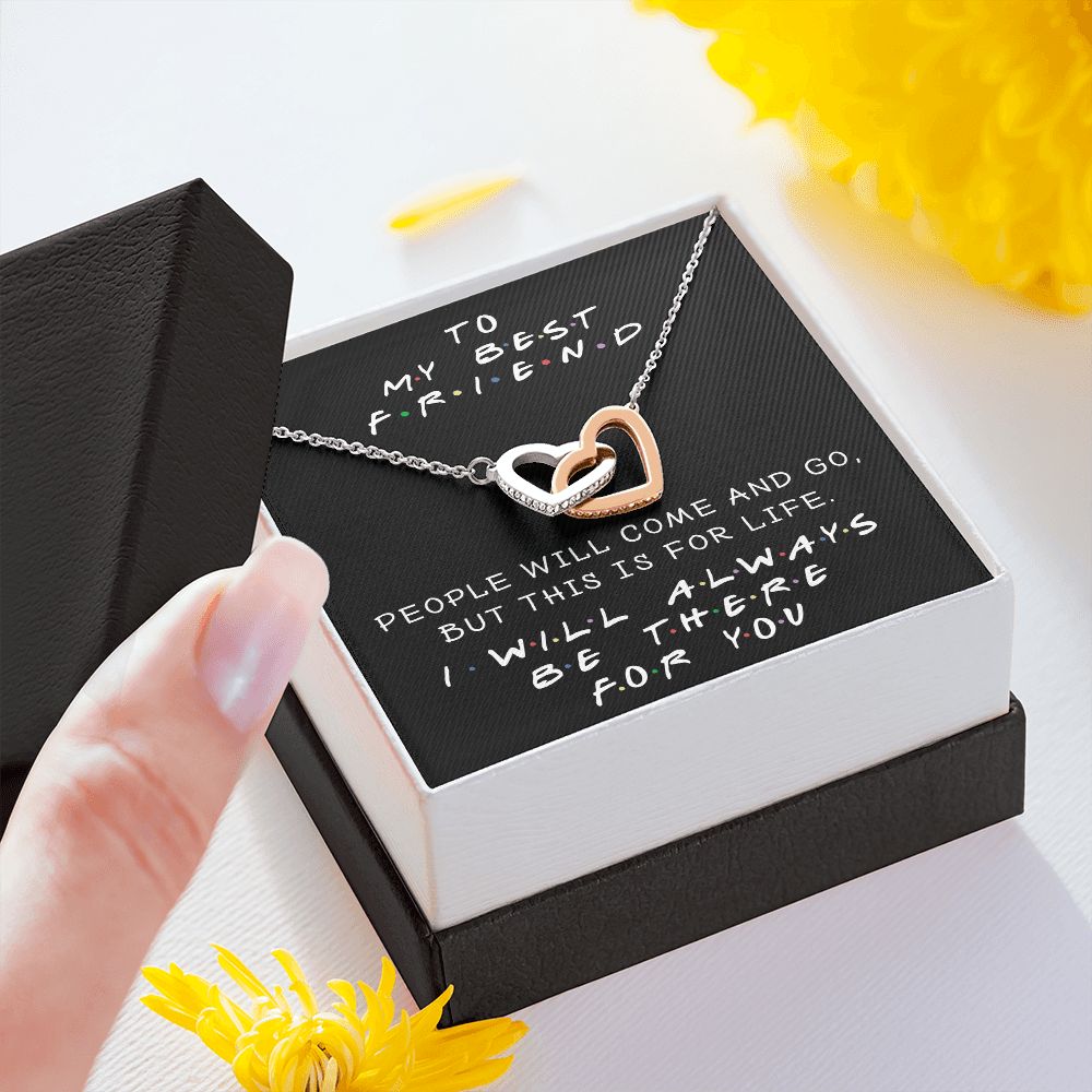 I WILL ALWAYS BE THERE FOR YOU, INTERLOCKING HEART NECKLACE WITH MESSAGE CARD, FOR SISTERS, FRIENDS, BFF, BIRTHDAY, FRIENDSHIP DAY GIFT FOR HER