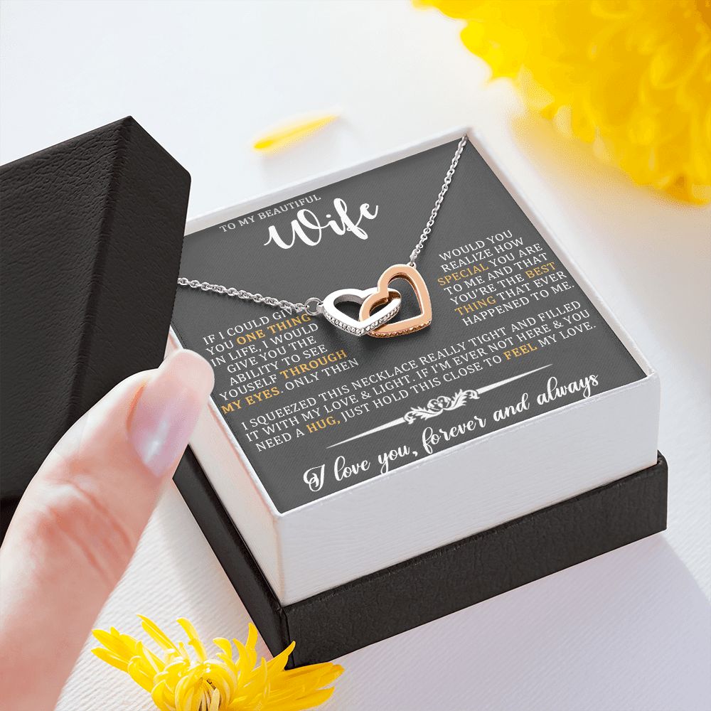 To My Beautiful Wife, Forever And Always, Interlocking Hearts Necklace, For Wife With Message Card, Birthday, Valentine's Day Gift For Her