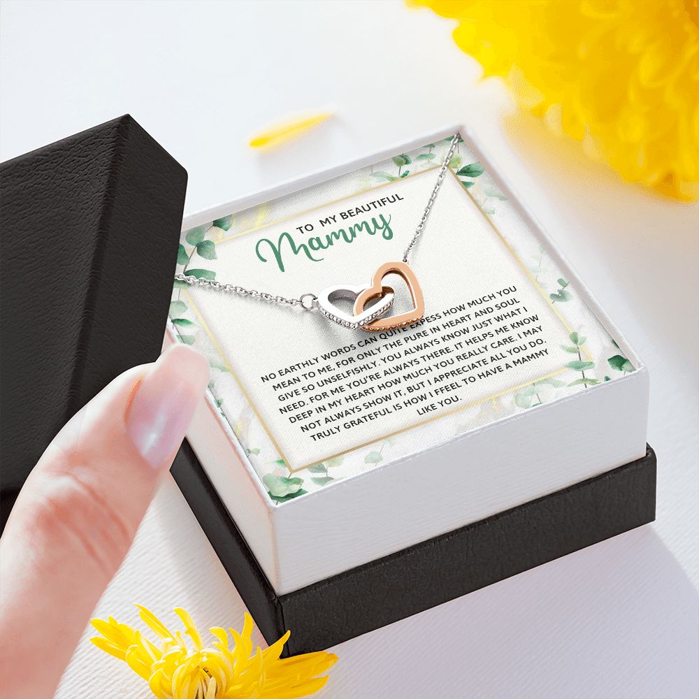 TO MY MAMMY, INTERLOCKING HEART NECKLACE FOR MOM, NECKLACE WITH MESSAGE CARD, BIRTHDAY, MOTHER'S DAY GIFT FOR HER