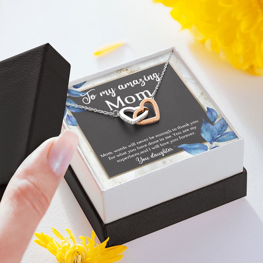 TO MY AMAZING MOM, INTERLOCKING HEART NECKLACE FOR MOM, NECKLACE WITH MESSAGE CARD, BIRTHDAY, MOTHER'S DAY GIFT FOR HER