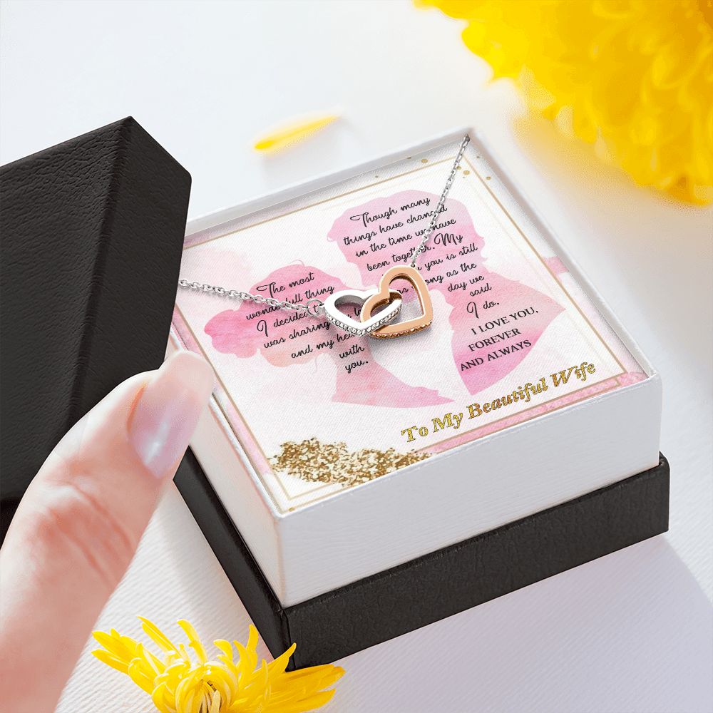 To My Wife, I Love you, Interlocking Hearts Necklace, For Wife With Message Card, Birthday, Valentine's Day Gift For Her