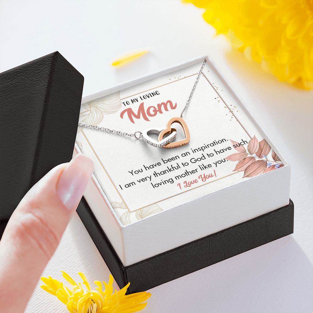 TO MY LOVING MOM, INTERLOCKING HEART NECKLACE FOR MOM, NECKLACE WITH MESSAGE CARD, BIRTHDAY, MOTHER'S DAY GIFT FOR HER