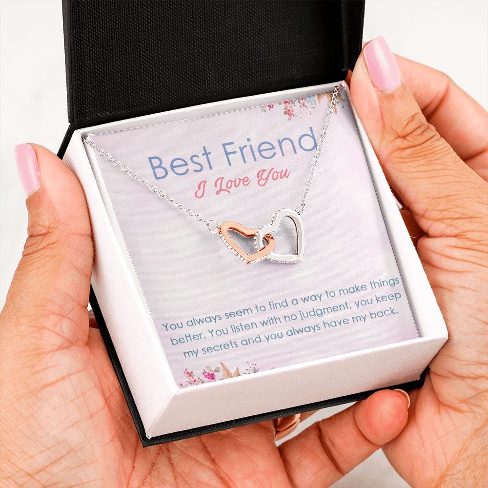 BEST FRIEND I LOVE YOU, INTERLOCKING HEART NECKLACE WITH MESSAGE CARD, FOR SISTERS, FRIENDS, BFF, BIRTHDAY, FRIENDSHIP DAY GIFT FOR HER
