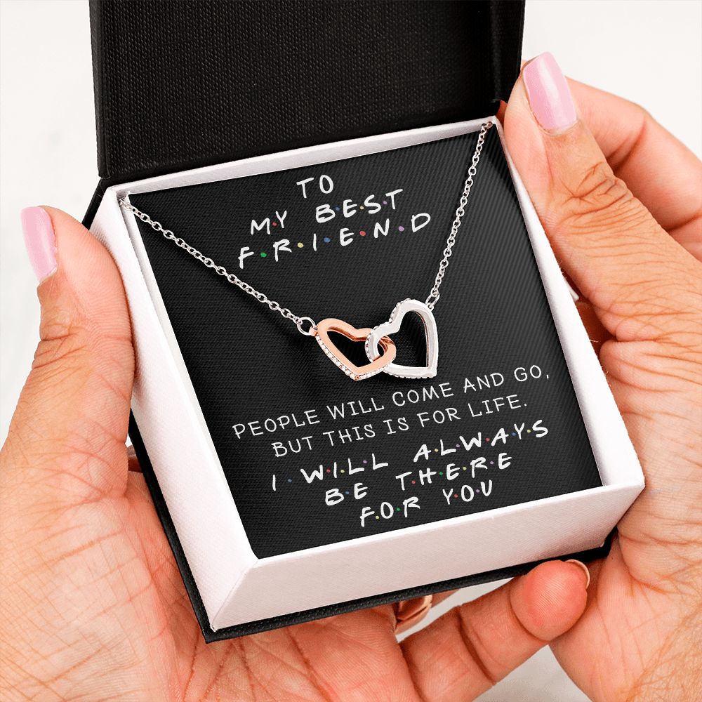I WILL ALWAYS BE THERE FOR YOU, INTERLOCKING HEART NECKLACE WITH MESSAGE CARD, FOR SISTERS, FRIENDS, BFF, BIRTHDAY, FRIENDSHIP DAY GIFT FOR HER