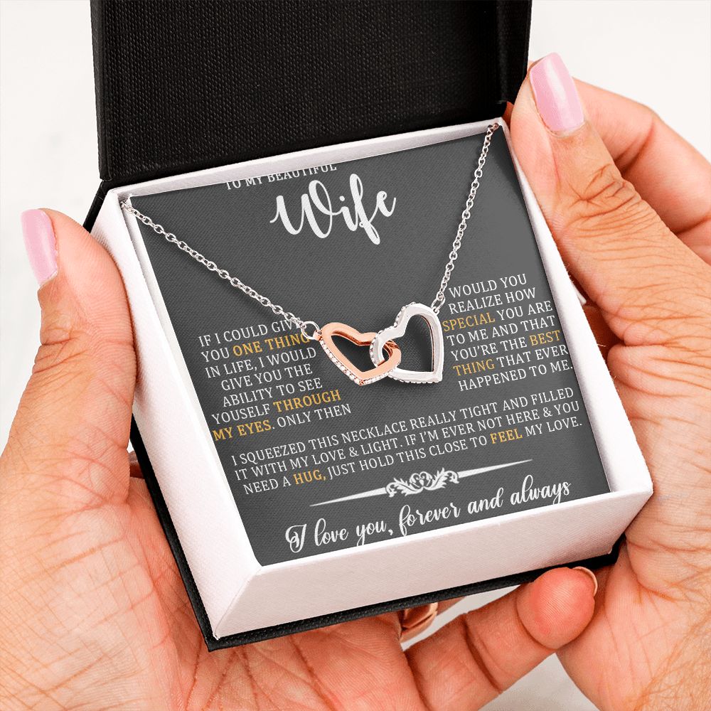 To My Beautiful Wife, Forever And Always, Interlocking Hearts Necklace, For Wife With Message Card, Birthday, Valentine's Day Gift For Her