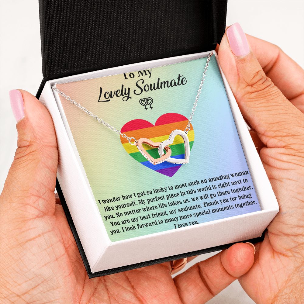 Interlocking Heart Necklace For Soulmate, For Your LGBTQ Partner, With Message Card, Pride Necklace,