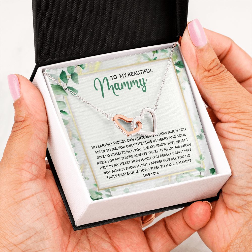 TO MY MAMMY, INTERLOCKING HEART NECKLACE FOR MOM, NECKLACE WITH MESSAGE CARD, BIRTHDAY, MOTHER'S DAY GIFT FOR HER