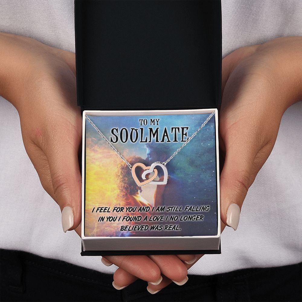 TO MY SOULMATE, INTERLOCKING HEART NECKLACE, FOR COUPLES, BIRTHDAY GIFT FOR HER, NECKLACE WITH MESSAGE CARD
