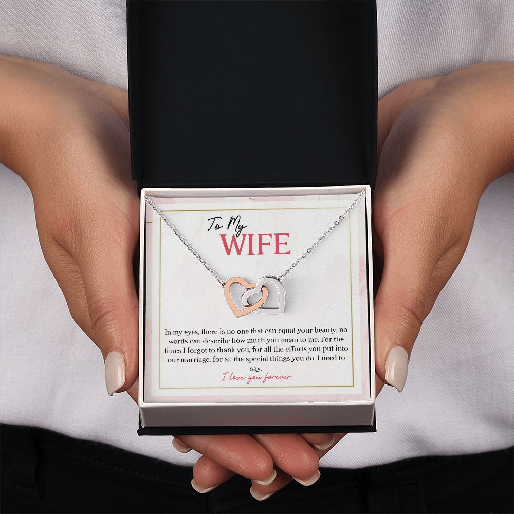 To My Wife I Love You Forever, Interlocking Hearts Necklace, For Wife With Message Card, Birthday, Valentine's Day Gift For Her