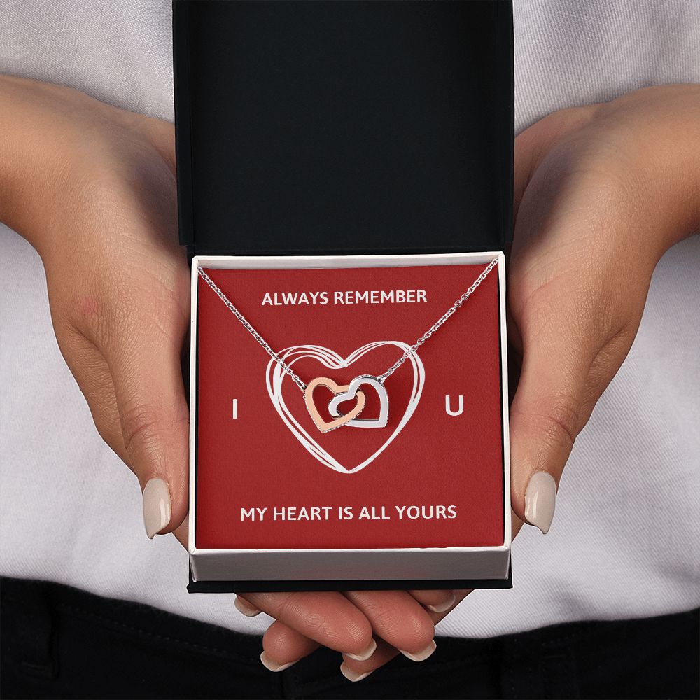 ALWAYS REMEMBER I LOVE YOU, INTERLOCKING HEART NECKLACE, FOR COUPLES, BIRTHDAY GIFT FOR HER, NECKLACE WITH MESSAGE CARD