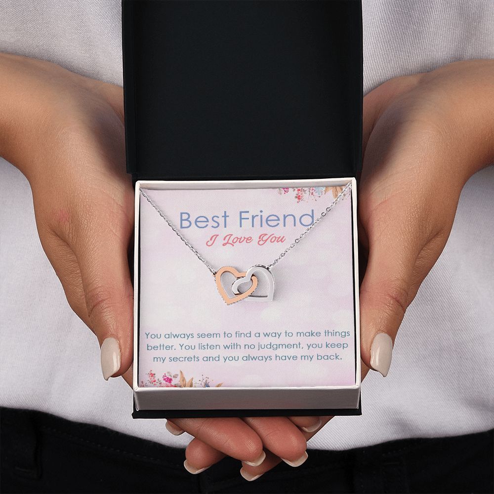 BEST FRIEND I LOVE YOU, INTERLOCKING HEART NECKLACE WITH MESSAGE CARD, FOR SISTERS, FRIENDS, BFF, BIRTHDAY, FRIENDSHIP DAY GIFT FOR HER