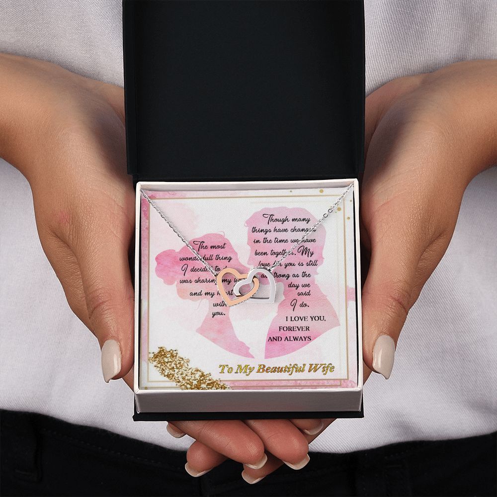 To My Wife, I Love you, Interlocking Hearts Necklace, For Wife With Message Card, Birthday, Valentine's Day Gift For Her