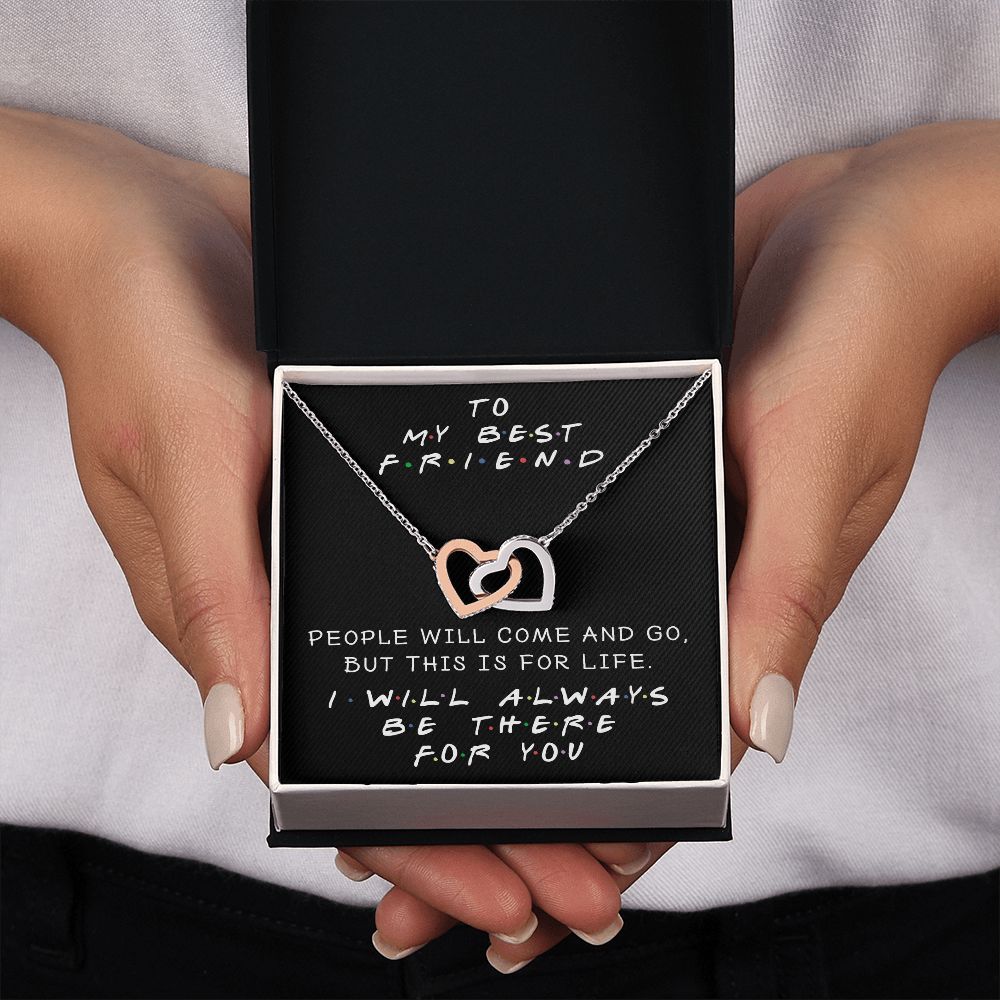 I WILL ALWAYS BE THERE FOR YOU, INTERLOCKING HEART NECKLACE WITH MESSAGE CARD, FOR SISTERS, FRIENDS, BFF, BIRTHDAY, FRIENDSHIP DAY GIFT FOR HER