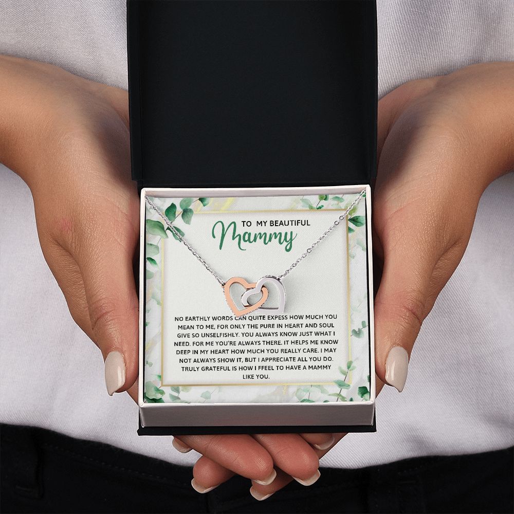 TO MY MAMMY, INTERLOCKING HEART NECKLACE FOR MOM, NECKLACE WITH MESSAGE CARD, BIRTHDAY, MOTHER'S DAY GIFT FOR HER