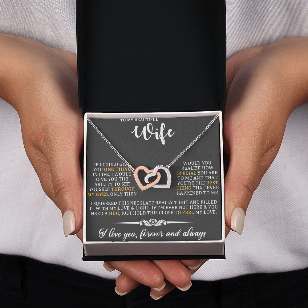 To My Beautiful Wife, Forever And Always, Interlocking Hearts Necklace, For Wife With Message Card, Birthday, Valentine's Day Gift For Her