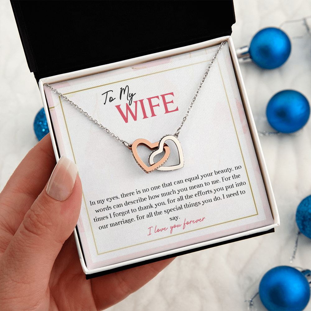 To My Wife I Love You Forever, Interlocking Hearts Necklace, For Wife With Message Card, Birthday, Valentine's Day Gift For Her